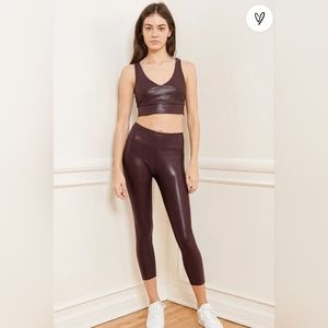 Lulu's Step Up Burgundy Metallic Medium Impact High Waisted Leggings